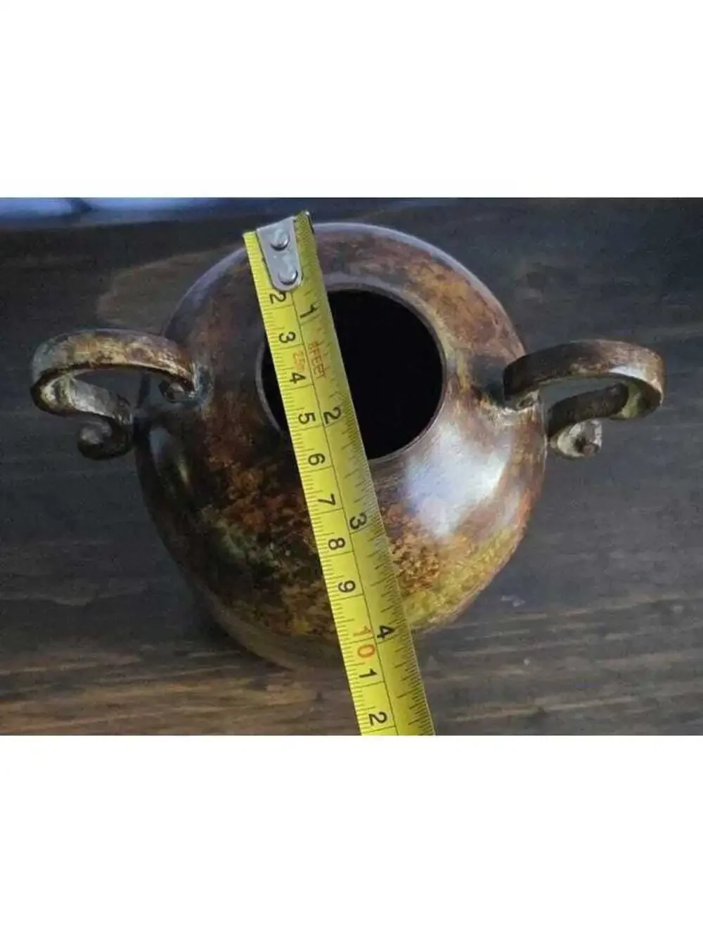 Vintage Metal Amphora Vase Scroll Handles Verdigris Rustic Urn Decor